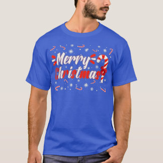 キャンディーケーンメリークリスマスレッドホワイトキャンディースノーフラ Tシャツ