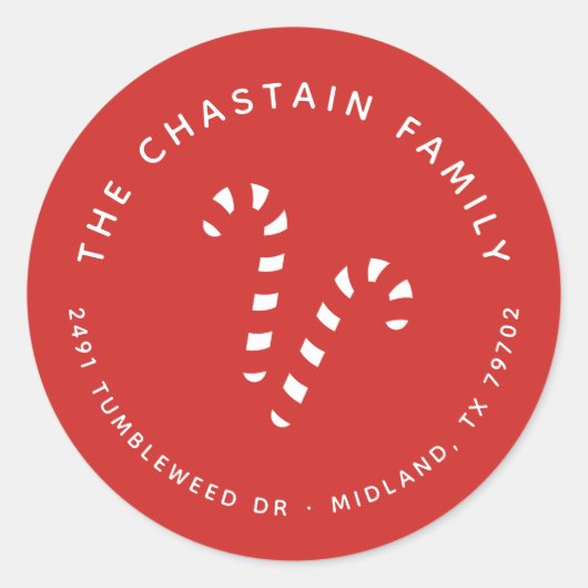 キャンディーケーンレッドクリスマス差出人住所シール ラウンドシール (正面)