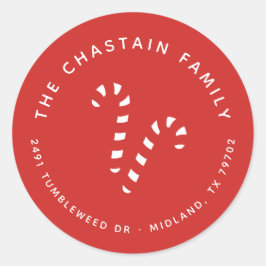 キャンディーケーンレッドクリスマス差出人住所シール ラウンドシール