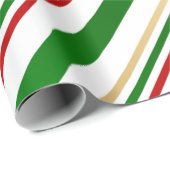 キャンディーケーンレッド、金ゴールド、グリーンとホワイトストライプの ラッピングペーパー (ロールコーナー)