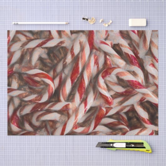 キャンディーケーンヴィンテージアンティークレッドクリスマス 薄葉紙 (クラフト)