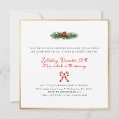 キャンディーケーン付きのクリスマスパジャマパーティーへの招待状 招待状 (裏面)