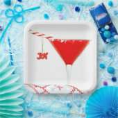 キャンディーケーン付きクリスマスカクテル ペーパープレート (パーティー)