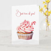 キャンディーケーン付きクリスマスカップケーキ カード (黄色い花)