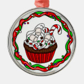 \キャンディーケーン付きクリスマスカップケーキ メタルオーナメント (正面)