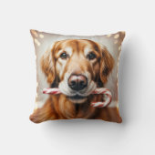 キャンディーケーン付きクリスマスゴールデンレトリバー クッション (正面)