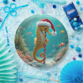 キャンディーケーン付きクリスマスシーホース ペーパープレート (パーティー)