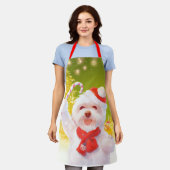 キャンディーケーン付きクリスマスドッグ エプロン (着用した状態)