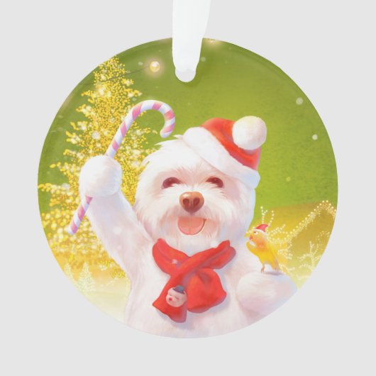 キャンディーケーン付きクリスマスドッグ オーナメント (正面)
