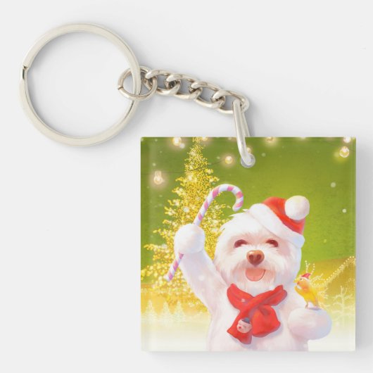 キャンディーケーン付きクリスマスドッグ キーホルダー (正面)