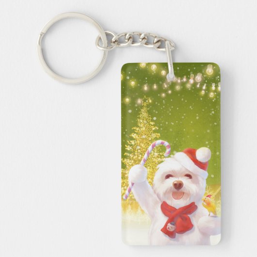 キャンディーケーン付きクリスマスドッグ キーホルダー (正面)