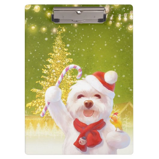 キャンディーケーン付きクリスマスドッグ クリップボード (正面)