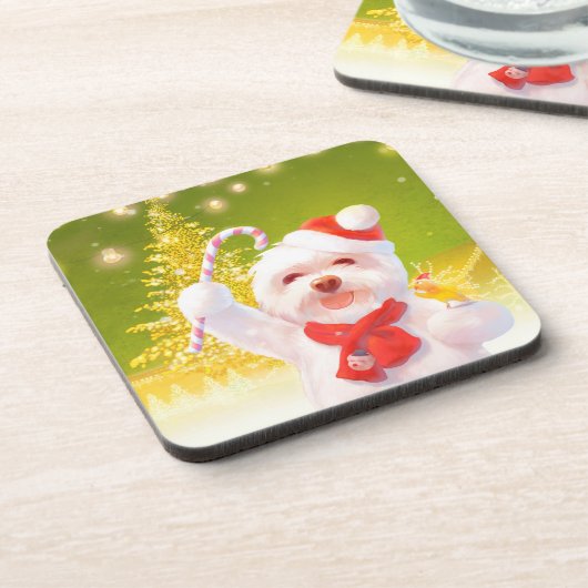 キャンディーケーン付きクリスマスドッグ コースター (左側)