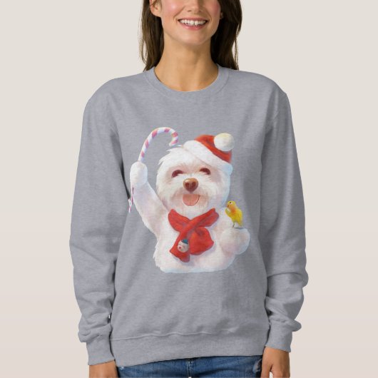 キャンディーケーン付きクリスマスドッグ スウェットシャツ (正面)