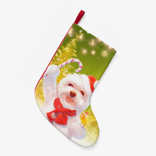 キャンディーケーン付きクリスマスドッグ スモールクリスマスストッキング (正面 (吊り時))