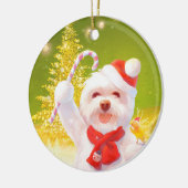 キャンディーケーン付きクリスマスドッグ セラミックオーナメント (左)