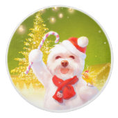 キャンディーケーン付きクリスマスドッグ セラミックノブ (正面)