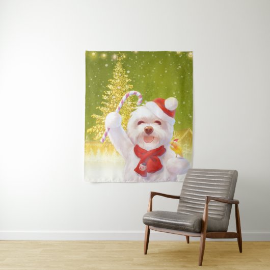 キャンディーケーン付きクリスマスドッグ タペストリー (インサイチュ)