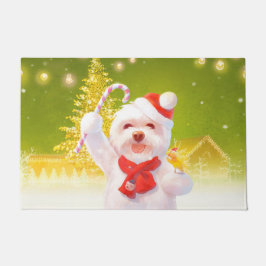 キャンディーケーン付きクリスマスドッグ ドアマット