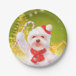 キャンディーケーン付きクリスマスドッグ ペーパープレート