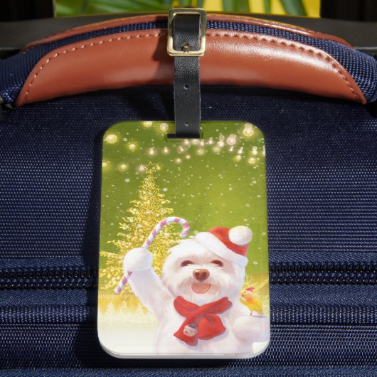 キャンディーケーン付きクリスマスドッグ ラゲッジタグ (正面インサイチュ2)
