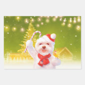 キャンディーケーン付きクリスマスドッグ ラッピングペーパーシート (正面)