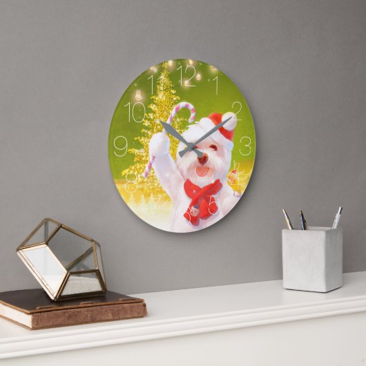 キャンディーケーン付きクリスマスドッグ ラージ壁時計 (オフィス)