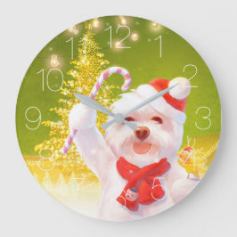 キャンディーケーン付きクリスマスドッグ ラージ壁時計