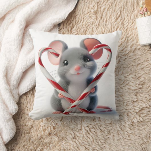キャンディーケーン付きクリスマスマウスハート クッション (ブランケット)