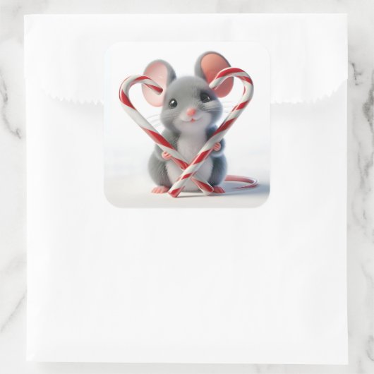 キャンディーケーン付きクリスマスマウスハート スクエアシール (バッグ)