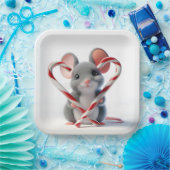 キャンディーケーン付きクリスマスマウスハート ペーパープレート (パーティー)