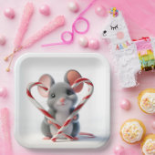 キャンディーケーン付きクリスマスマウスハート ペーパープレート (パーティー)