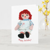 キャンディーケーン付きクリスマスラグドール カード (黄色い花)