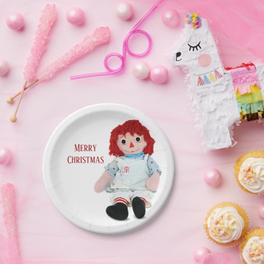 キャンディーケーン付きクリスマスラグドール ペーパープレート (パーティー)