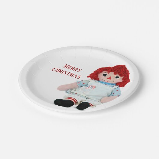 キャンディーケーン付きクリスマスラグドール ペーパープレート (アングル)