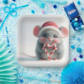 キャンディーケーン付きメリークリスマスマウスハート ペーパープレート (パーティー)