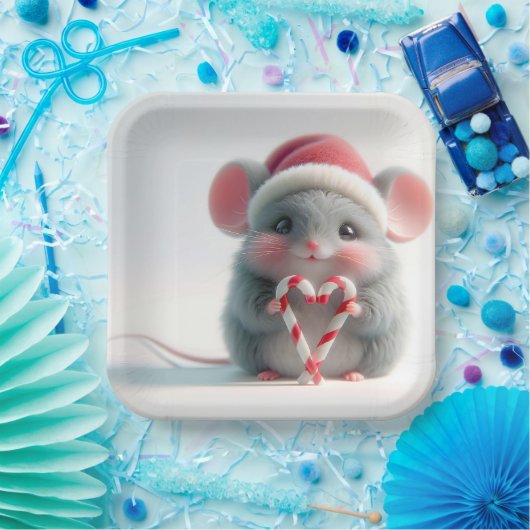 キャンディーケーン付きメリークリスマスマウスハート ペーパープレート (パーティー)