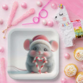 キャンディーケーン付きメリークリスマスマウスハート ペーパープレート (パーティー)