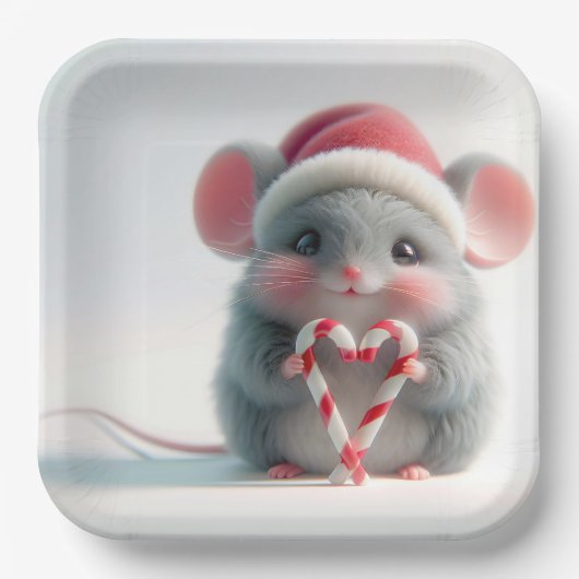 キャンディーケーン付きメリークリスマスマウスハート ペーパープレート (正面)