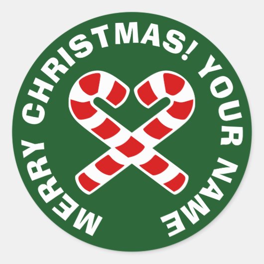 キャンディーケーン付きラウンドクリスマスステッカーハート ラウンドシール (正面)