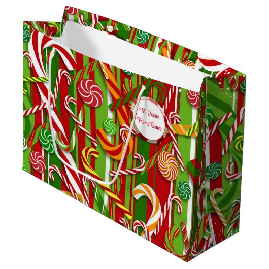 キャンディーケーン名を追加クリスマス ラージペーパーバッグ (正面アングル)