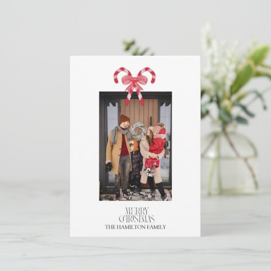 キャンディーケーン幾何学模様クリスマスフォト シーズンカード (スタンド正面)