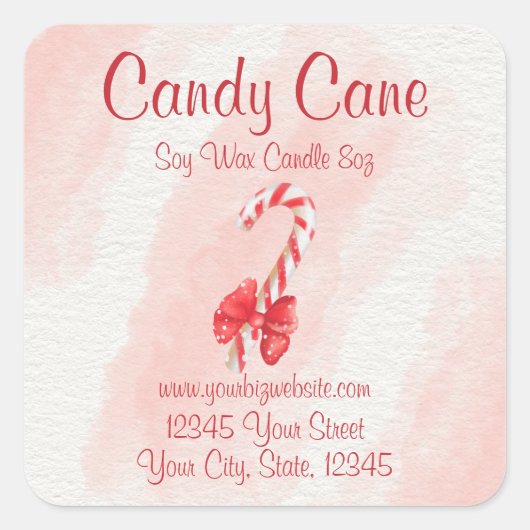 キャンディーケーン水彩クリスマスキャンドルラベル スクエアシール (正面)
