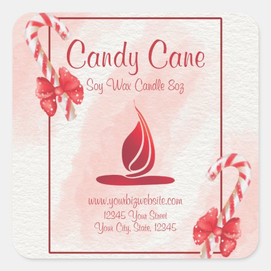 キャンディーケーン水彩クリスマスキャンドルラベル スクエアシール (正面)