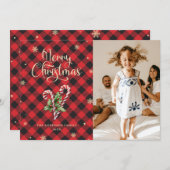 キャンディーケーン雪片プレイドフォトクリスマスカード シーズンカード (正面/裏面)