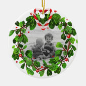 キャンディーケーン ハートリース フォト 楽しいクリスマス 年 セラミックオーナメント (正面)