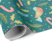 キャンディーケーン ホーリー 松の枝 鳥 ラッピングペーパー (ロールコーナー)