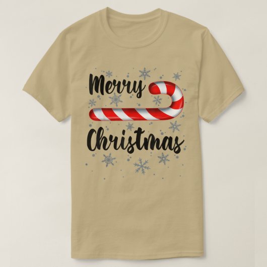 キャンディーケーン メリークリスマス 赤と白のキャンディー スノー Tシャツ (デザイン正面)