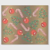 キャンディーケ初期のインクリスマスツリーレッドオーナメント ラッピングペーパー (フラット)