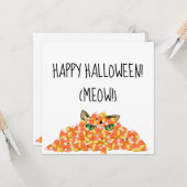 キャンディーコーンにおかしなハロウィーンの猫 カード (正面/裏面インサイチュ)